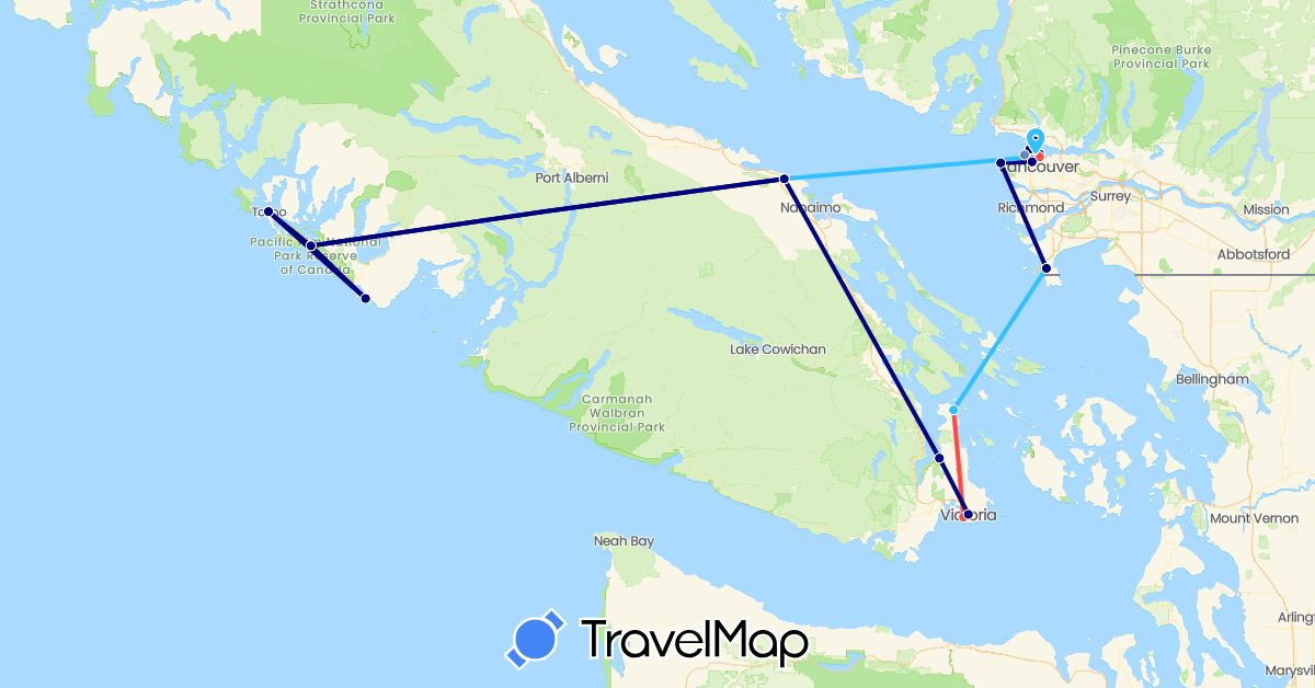 TravelMap itinerary: driving, cycling, hiking, boat in Canada (North America)